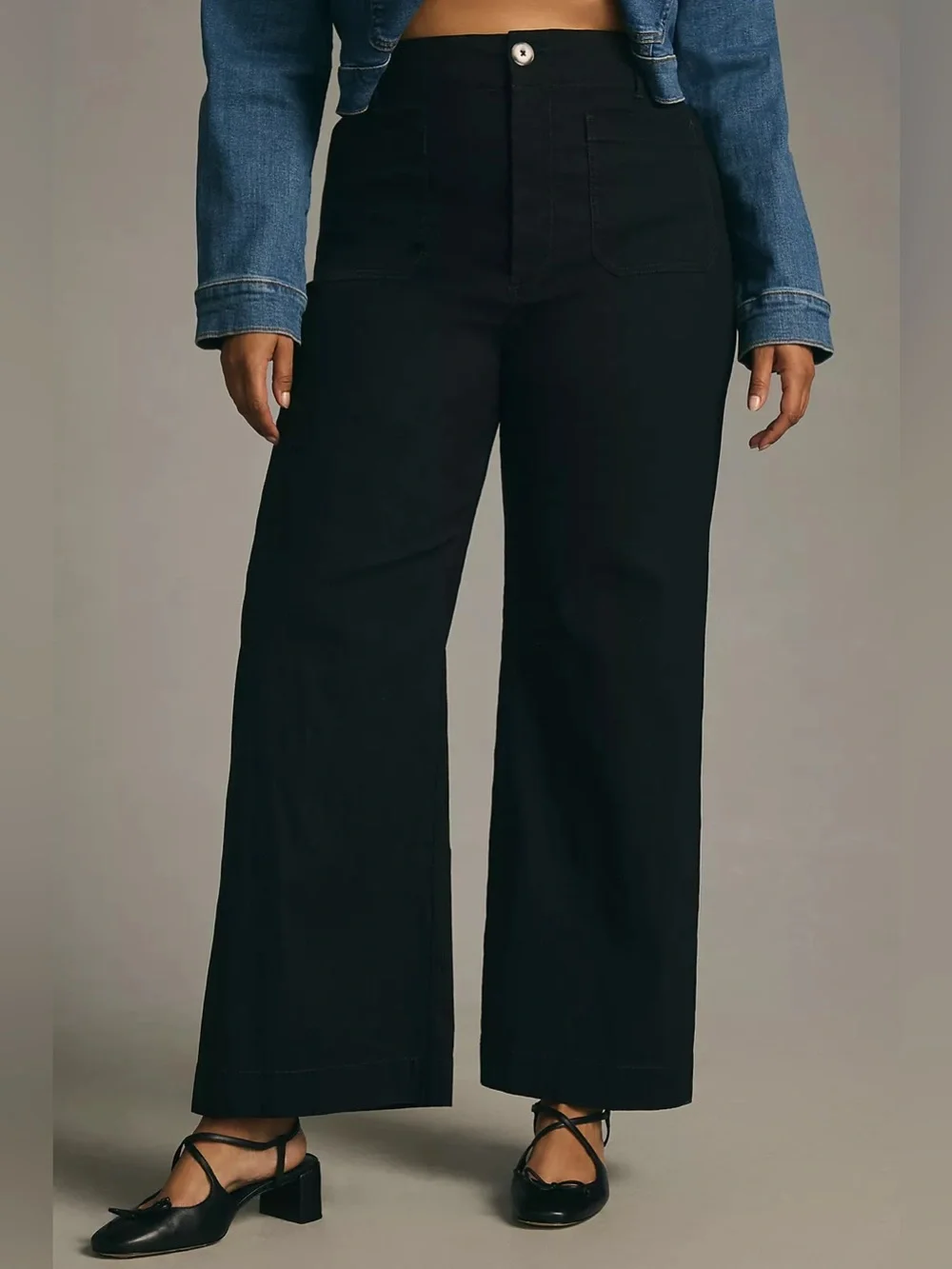 Maeve Colette High-Rise Wide-Leg Full-Length Pants Magic Fabric Sz 34 EUC black